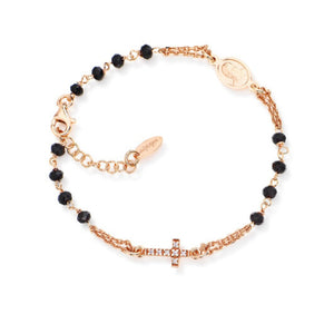 Bracciale Rosario AMEN in argento Bianco e Rosé con cristalli e croce con pavé.